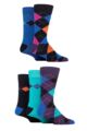 Mens 5 Pair SOCKSHOP Plain, Striped and Patterned Bamboo Socks - Argyle Peacock