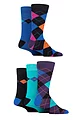 Mens 5 Pair SOCKSHOP Plain, Striped and Patterned Bamboo Socks - Argyle Peacock