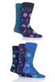 Mens 5 Pair SOCKSHOP Plain, Striped and Patterned Bamboo Socks - Jewel Dots