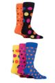 Mens 5 Pair SOCKSHOP Plain, Striped and Patterned Bamboo Socks - Polka Dot Multi Bright