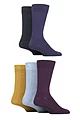 Mens 5 Pair SOCKSHOP Plain, Striped and Patterned Bamboo Socks - Water Ribbed