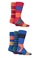 Mens 5 Pair SOCKSHOP Plain, Striped and Patterned Bamboo Socks - Bold Classic Bright Stripe