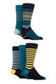 Mens 5 Pair SOCKSHOP Plain, Striped and Patterned Bamboo Socks - Cosmic Blue