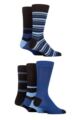 Mens 5 Pair SOCKSHOP Plain, Striped and Patterned Bamboo Socks - Midnight