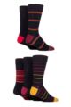 Mens 5 Pair SOCKSHOP Plain, Striped and Patterned Bamboo Socks - Navy / Red