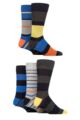 Mens 5 Pair SOCKSHOP Plain, Striped and Patterned Bamboo Socks - Striped Navy Bright