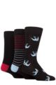 Men's 3 Pair SOCKSHOP Plain, Patterned, Striped and Heel & Toe Bamboo Socks - Black Birds