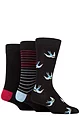 Men's 3 Pair SOCKSHOP Plain, Patterned, Striped and Heel & Toe Bamboo Socks - Black Birds