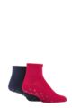 Mens and Ladies 2 Pair Lazy Panda Bamboo Cushioned Slipper Socks - Red / Navy