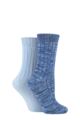 Ladies 2 Pair SOCKSHOP Chunky Rib Cotton Boot Socks - Bosphorous Blue