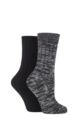 Ladies 2 Pair SOCKSHOP Chunky Rib Cotton Boot Socks - Black
