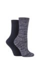 Ladies 2 Pair SOCKSHOP Chunky Rib Cotton Boot Socks - Navy