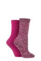 Ladies 2 Pair SOCKSHOP Chunky Rib Cotton Boot Socks - Potion Pink
