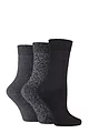Women's 3 Pair SOCKSHOP Plain Cotton and Glitter Lurex Boot Socks - Black