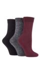 Ladies 3 Pair SOCKSHOP Plain Cotton and Glitter Lurex Boot Socks - Beetroot