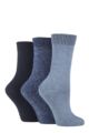 Ladies 3 Pair SOCKSHOP Plain Cotton and Glitter Lurex Boot Socks - Navy