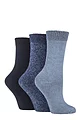 Women's 3 Pair SOCKSHOP Plain Cotton and Glitter Lurex Boot Socks - Navy