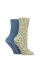 Ladies 2 Pair SOCKSHOP Cosy Slipper Socks with Grip - Spanish Moss