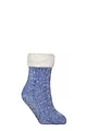 Women's 1 Pair SOCKSHOP Faux Fur Lined Chenille Cable Slipper Socks - Mineral Blue