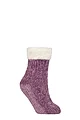 Women's 1 Pair SOCKSHOP Faux Fur Lined Chenille Cable Slipper Socks - Petal