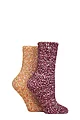 Women's 2 Pair SOCKSHOP Popcorn Feather Slipper Socks with Grip - Pumpkin Spice