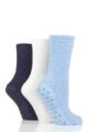 Ladies 3 Pair SOCKSHOP Super Cosy Socks with Grips - Mystic Blue