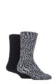 Men's 2 Pair SOCKSHOP Cosy Slipper Socks with Grip - Grey / Black