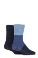 Men's 2 Pair SOCKSHOP Stripe & Plain Cosy Slipper Socks with Grip - Navy