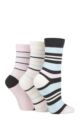Ladies 3 Pair SOCKSHOP Gentle Bamboo Socks with Smooth Toe Seams in Plains and Stripes - Charcoal Cream Stripe