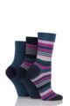 Ladies 3 Pair SOCKSHOP Gentle Bamboo Socks with Smooth Toe Seams in Plains and Stripes - Damson / Magenta