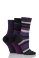 Ladies 3 Pair SOCKSHOP Gentle Bamboo Socks with Smooth Toe Seams in Plains and Stripes - Purple Raven