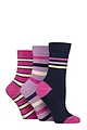 Women's 3 Pair SOCKSHOP Gentle Bamboo Socks with Smooth Toe Seams in Plains and Stripes - Magenta Muse