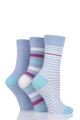 Ladies 3 Pair SOCKSHOP Gentle Bamboo Socks with Smooth Toe Seams in Plains and Stripes - Cornflower