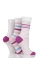 Ladies 3 Pair SOCKSHOP Gentle Bamboo Socks with Smooth Toe Seams in Plains and Stripes - Flamingo
