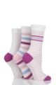Women's 3 Pair SOCKSHOP Gentle Bamboo Socks with Smooth Toe Seams in Plains and Stripes - Flamingo