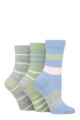 Ladies 3 Pair SOCKSHOP Gentle Bamboo Socks with Smooth Toe Seams in Plains and Stripes - Sage