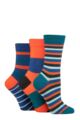 Ladies 3 Pair SOCKSHOP Gentle Bamboo Socks with Smooth Toe Seams in Plains and Stripes - Mandarin