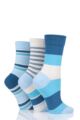 Ladies 3 Pair SOCKSHOP Gentle Bamboo Socks with Smooth Toe Seams in Plains and Stripes - Celestial