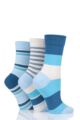 Women's 3 Pair SOCKSHOP Gentle Bamboo Socks with Smooth Toe Seams in Plains and Stripes - Celestial