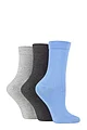Women's 3 Pair SOCKSHOP Gentle Bamboo Socks with Smooth Toe Seams in Plains and Stripes - Blue / Light Grey / Charcoal