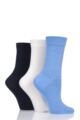 Ladies 3 Pair SOCKSHOP Gentle Bamboo Socks with Smooth Toe Seams in Plains and Stripes - Blues