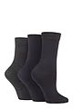Women's 3 Pair SOCKSHOP Gentle Bamboo Socks with Smooth Toe Seams in Plains and Stripes - Black / Navy / Grey