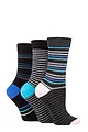 Women's 3 Pair SOCKSHOP Gentle Bamboo Socks with Smooth Toe Seams in Plains and Stripes - Black / Grey Stripe