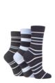 Ladies 3 Pair SOCKSHOP Gentle Bamboo Socks with Smooth Toe Seams in Plains and Stripes - Blue Stripes