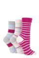Ladies 3 Pair SOCKSHOP Gentle Bamboo Socks with Smooth Toe Seams in Plains and Stripes - Pink Stripes