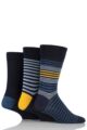 Mens 3 Pair SOCKSHOP Comfort Cuff Gentle Bamboo Striped Socks with Smooth Toe Seams - Cosmic Blue / Dark Amethyst