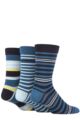 Mens 3 Pair SOCKSHOP Comfort Cuff Gentle Bamboo Striped Socks with Smooth Toe Seams - Dream Blue