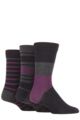 Mens 3 Pair SOCKSHOP Comfort Cuff Gentle Bamboo Striped Socks with Smooth Toe Seams - Black / Beetroot