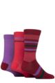 Mens 3 Pair SOCKSHOP Comfort Cuff Gentle Bamboo Striped Socks with Smooth Toe Seams - Grape Vine
