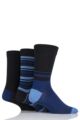 Mens 3 Pair SOCKSHOP Comfort Cuff Gentle Bamboo Striped Socks with Smooth Toe Seams - Black / Blue
